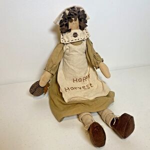 Vintage Primitive Doll Decor Handmade Fabric Rag Doll Americana Happy Harvest